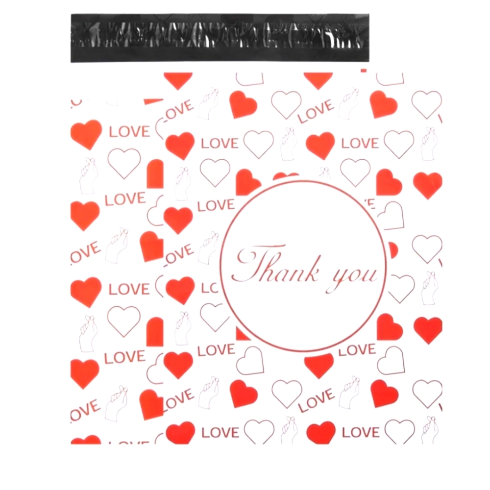 Poly mailers thank you love sign language 10x13 red & white